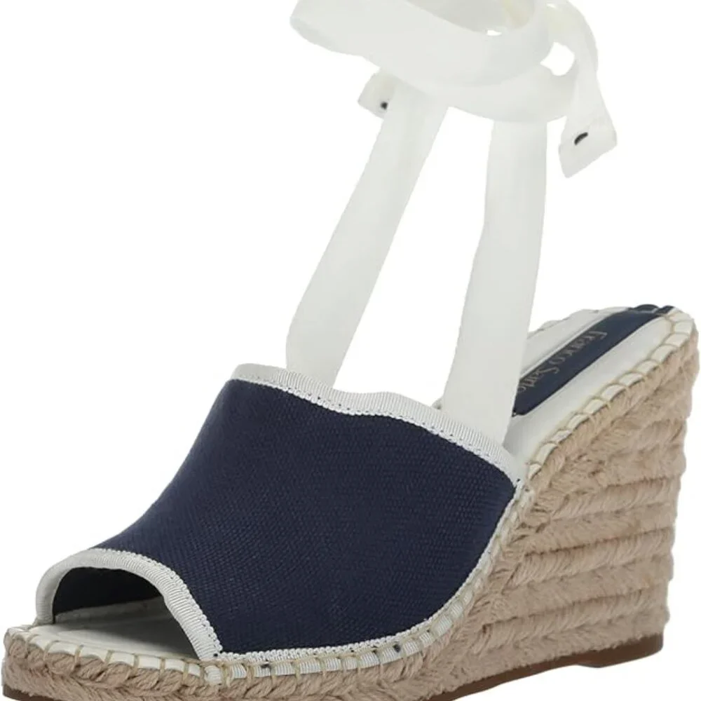 Franco Sarto Women's Sierra Lace Up Espadrille Wedges Navy Sandal NWOT sz 7.5